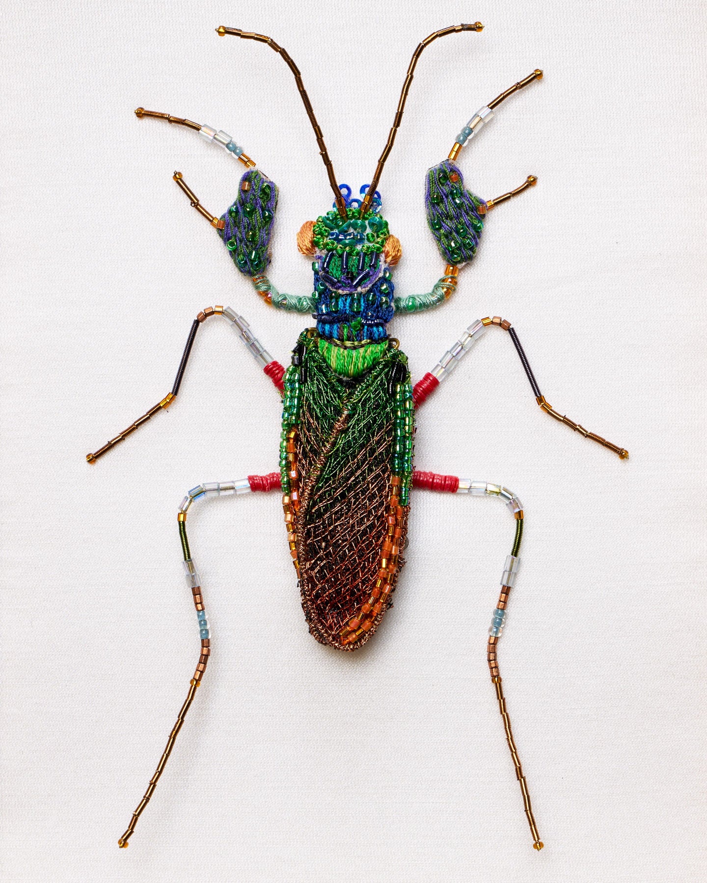 Iridescent Bark Mantis Beaded Framed Art - Trovelore