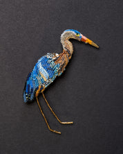 Great Blue Heron Beaded Brooch Pin - Trovelore