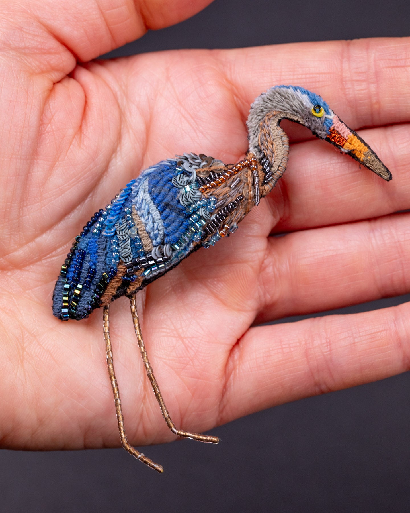 Great Blue Heron Beaded Brooch Pin - Trovelore