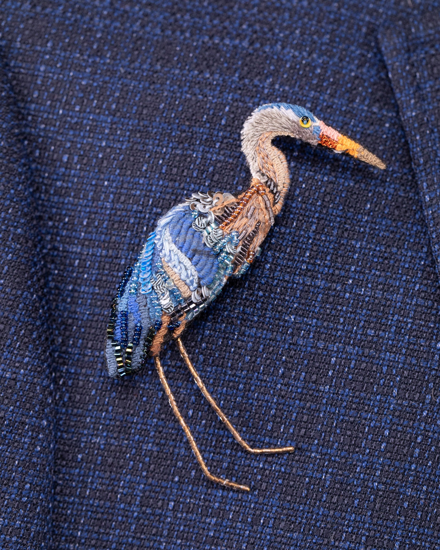 Great Blue Heron Beaded Brooch Pin - Trovelore