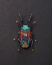 Rainbow Leaf Beetle Beaded Brooch Pin - Trovelore