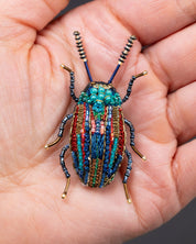 Rainbow Leaf Beetle Beaded Brooch Pin - Trovelore