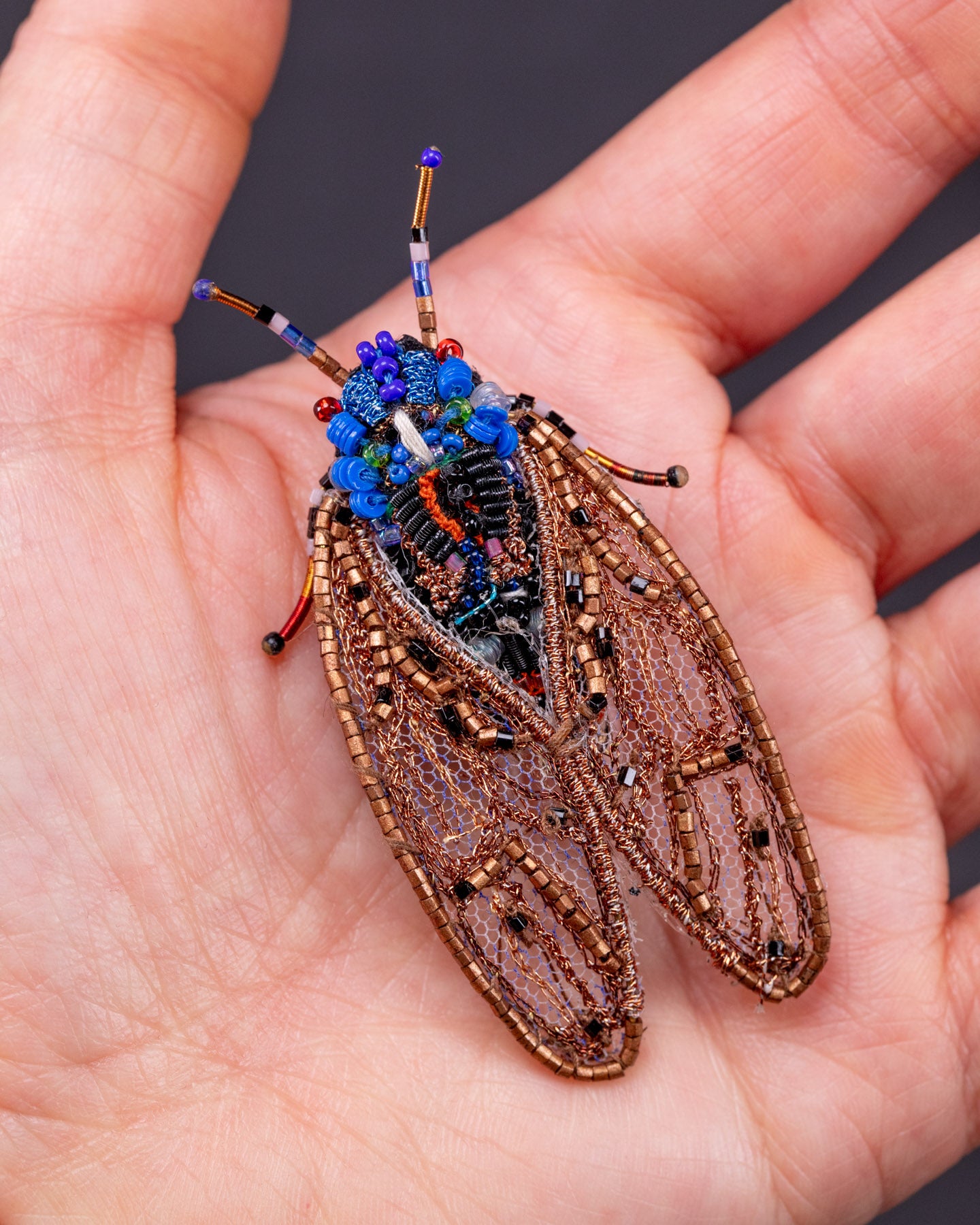 Pharaoh Cicada Beaded Brooch Pin - Trovelore