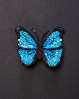 Blue Morpho Butterfly Beaded Brooch Pin - Trovelore