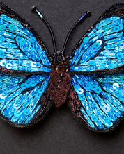 Blue Morpho Butterfly Beaded Brooch Pin - Trovelore