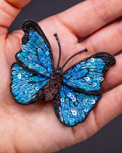Blue Morpho Butterfly Beaded Brooch Pin - Trovelore