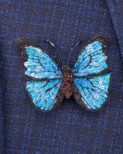 Blue Morpho Butterfly Beaded Brooch Pin - Trovelore