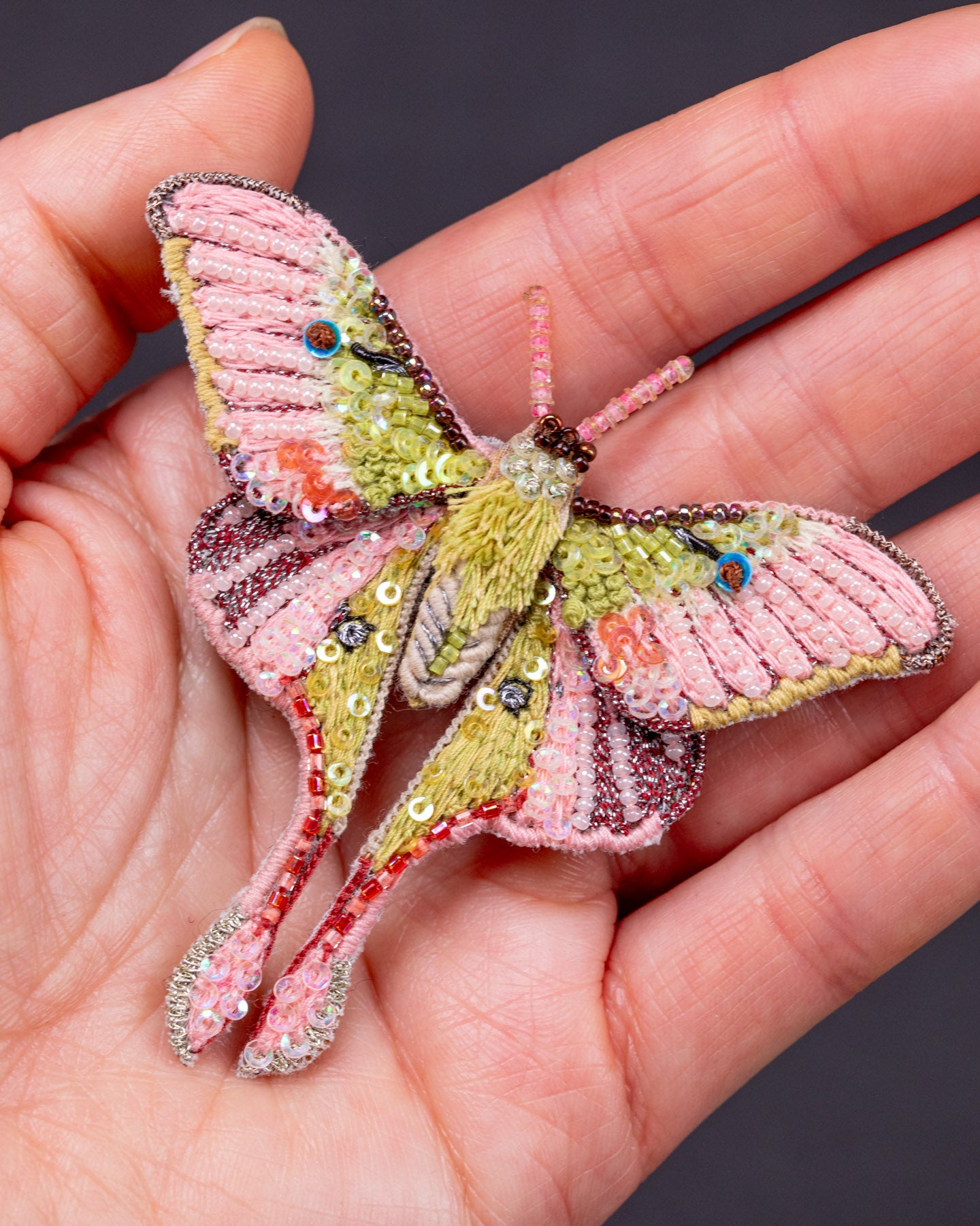 Luna Moth Beaded Brooch Pin - Trovelore