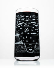 A Classic Science Drinking Glassware Set of 12 by Cognitive Surplus, with a map of the ocean on it.