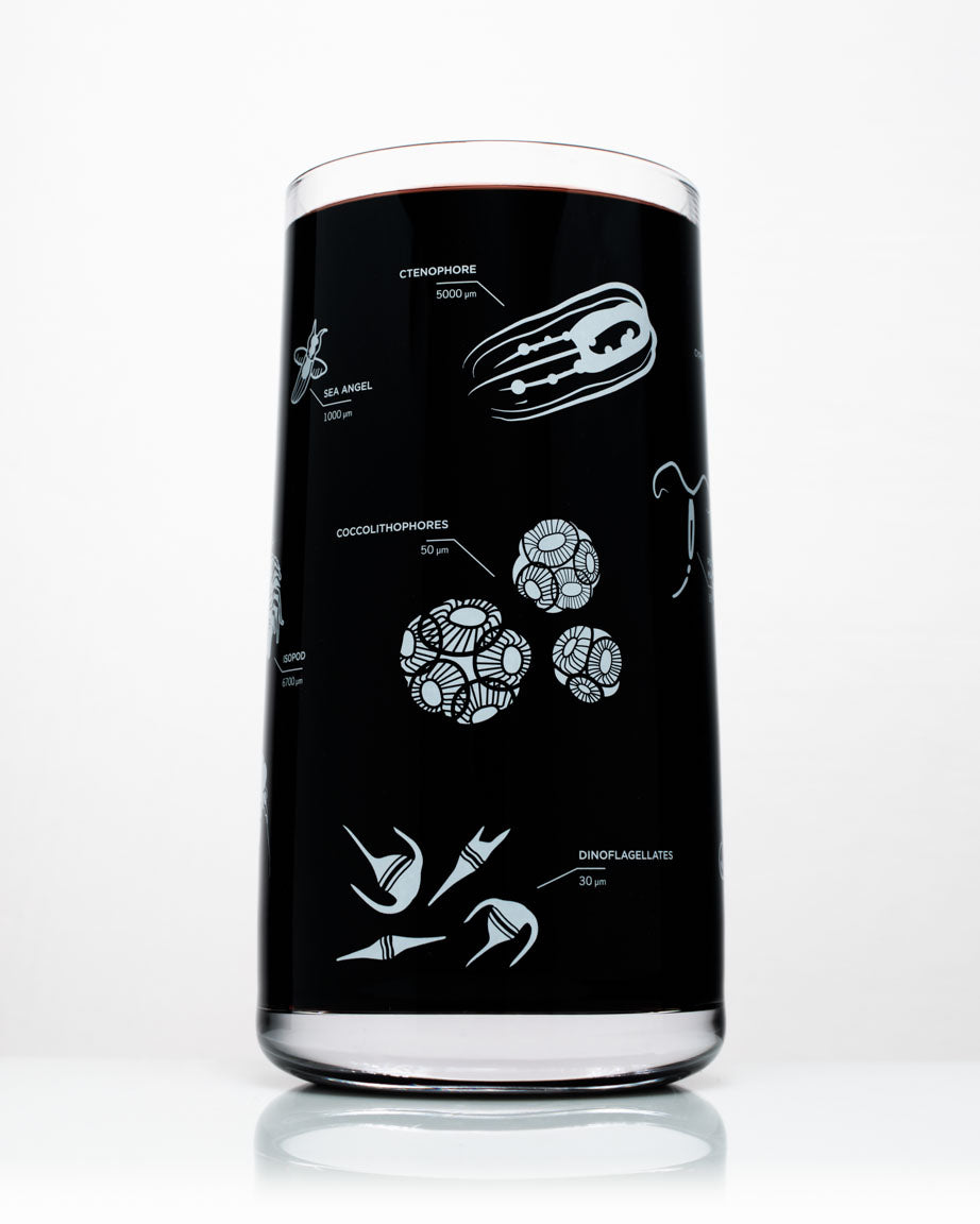 A Classic Science Drinking Glassware Set of 12 with a black design on it, made by Cognitive Surplus.