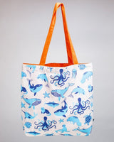 Retro Marine Life Canvas Shoulder Tote